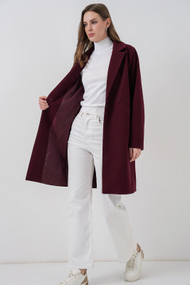 9085 Kaşe Kaban - Bordo - 4