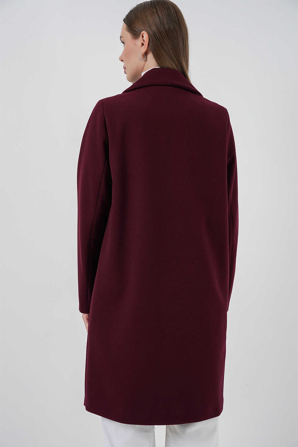 9085 Kaşe Kaban - Bordo - 6