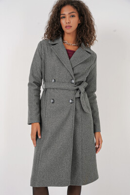 9095 Kruvaze Yaka Kaşe Kaban - Antrasit 