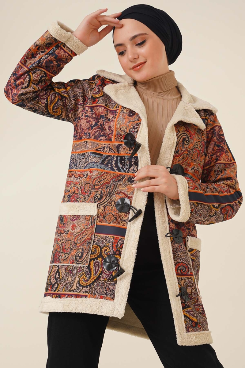 9098 İçi Suni Kürklü Desenli Kaban - Taba - BİGDART