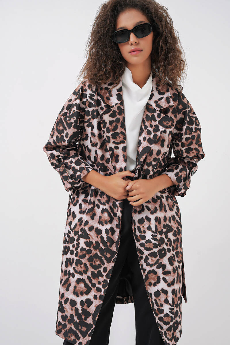 9104 Kruvaze Yaka Astarlı Trençkot - C. Kahverengi - BİGDART