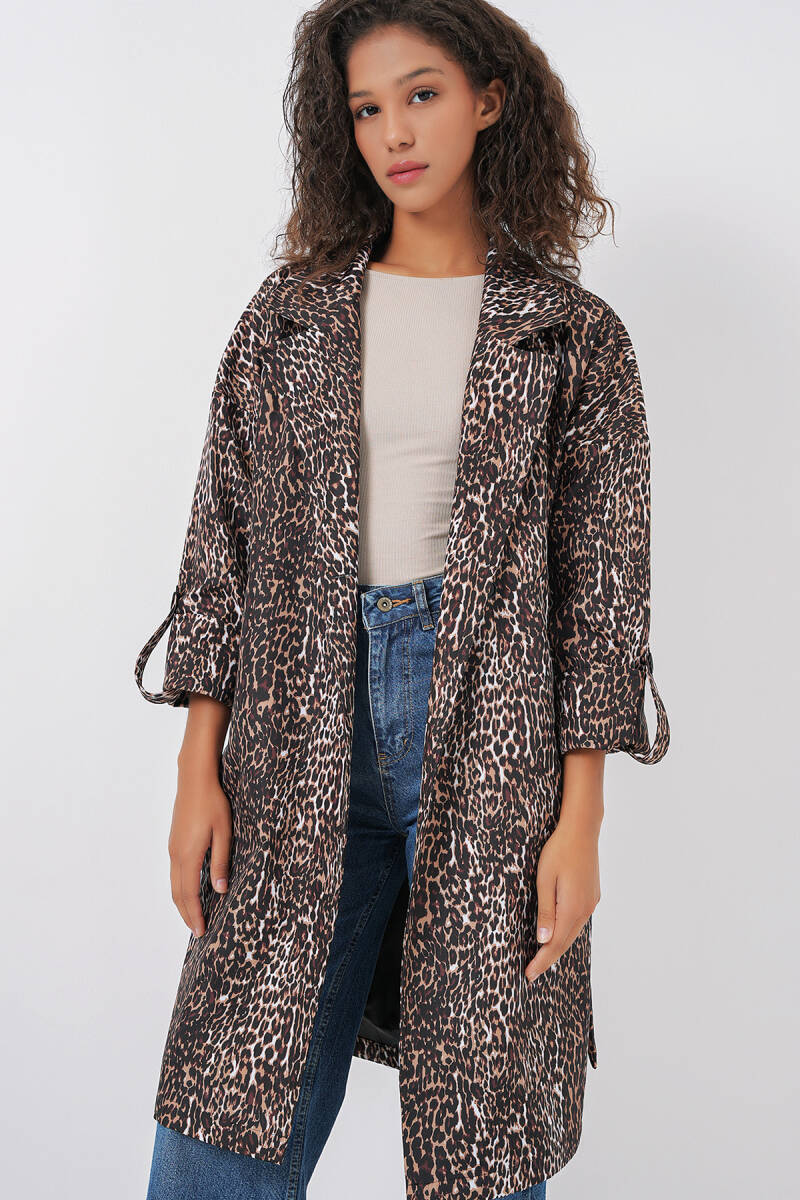 9104 Kruvaze Yaka Astarlı Trençkot - E. Kahve - BİGDART