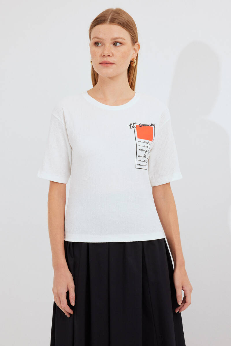 911 Baskılı Örme Basic Tişört - Turuncu - BİGDART