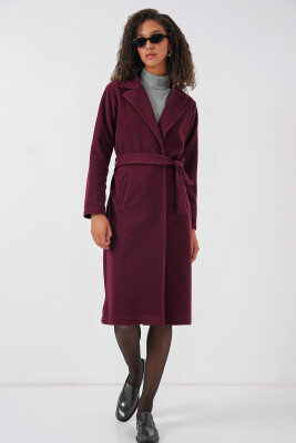 9118 Kruvaze Yaka Kaşe Kaban - Bordo - 2