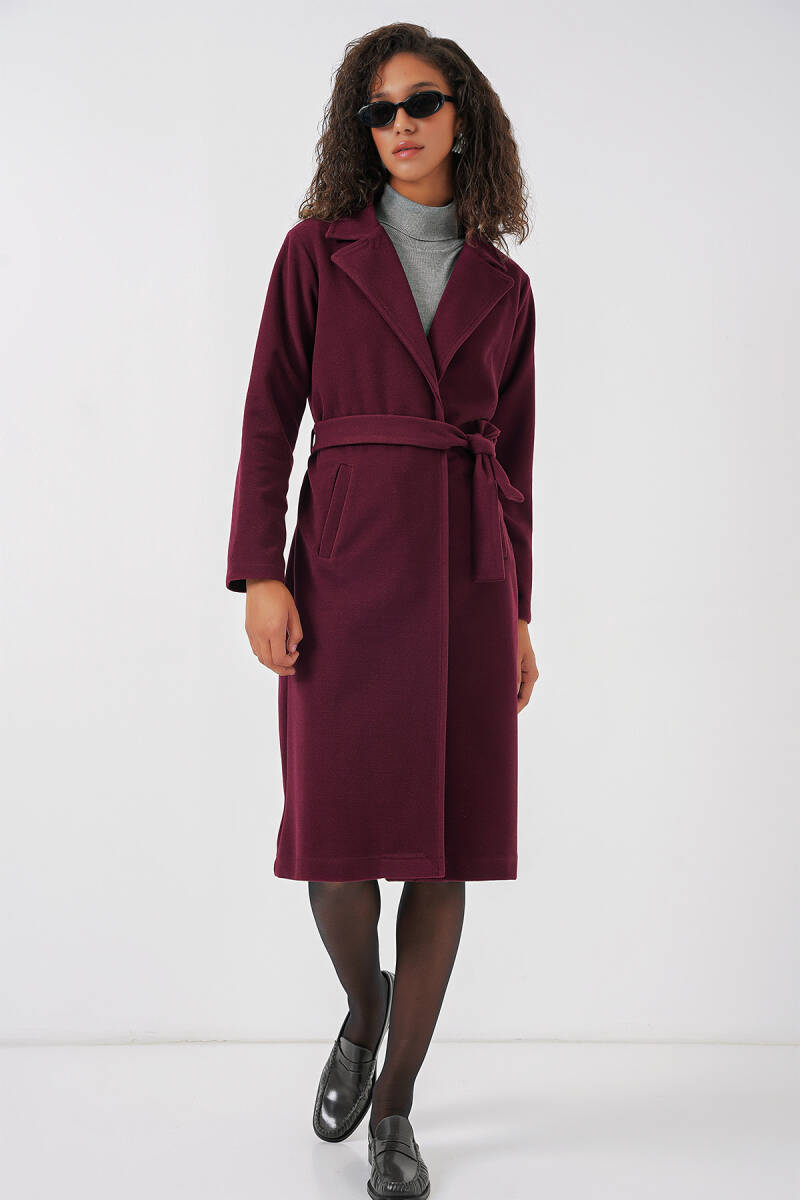 9118 Kruvaze Yaka Kaşe Kaban - Bordo (1)