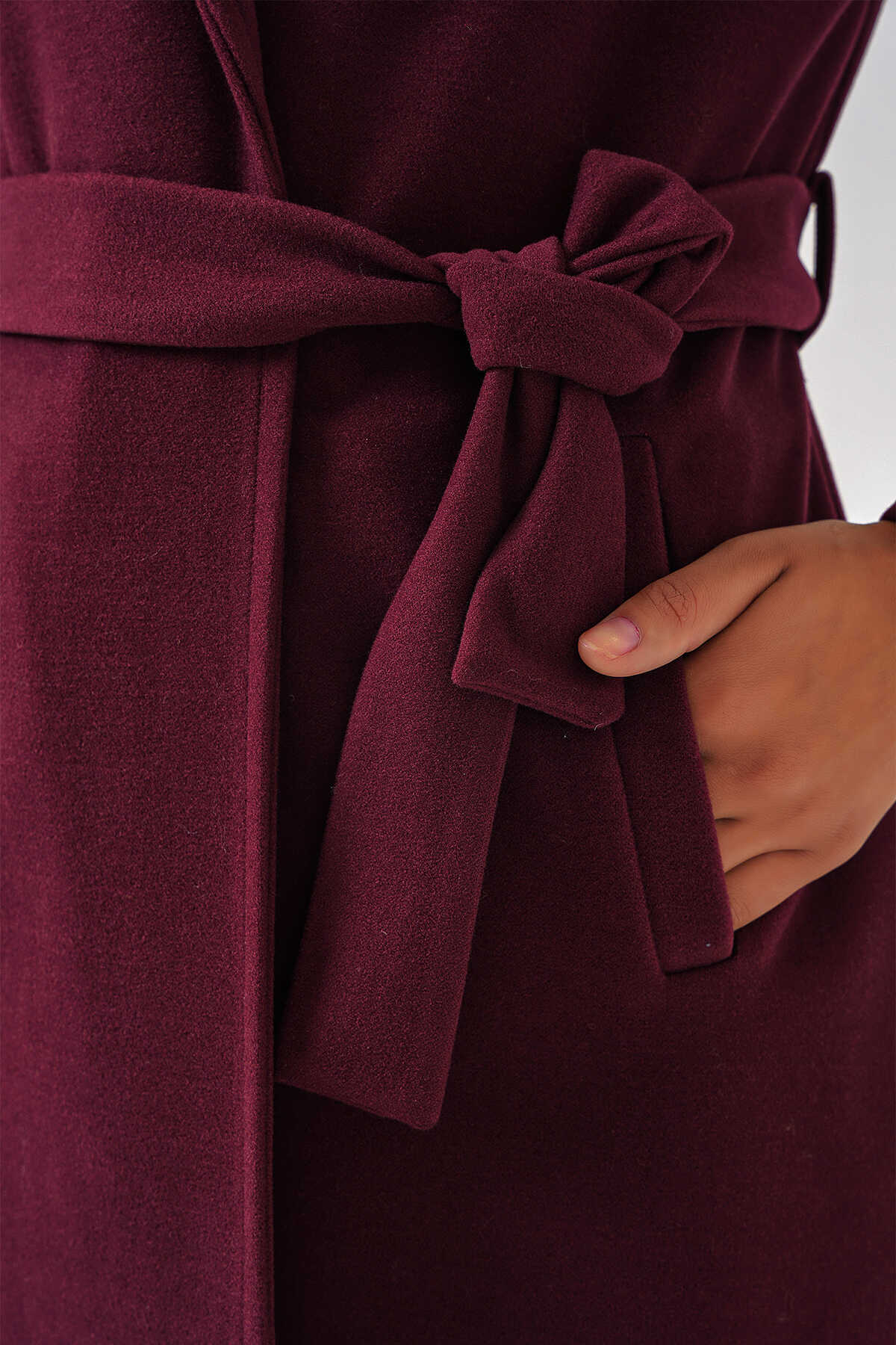 9118 Kruvaze Yaka Kaşe Kaban - Bordo - 5