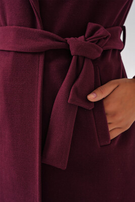 9118 Kruvaze Yaka Kaşe Kaban - Bordo - 5