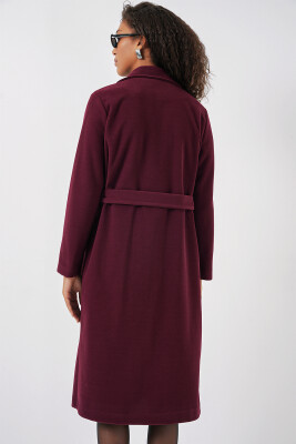 9118 Kruvaze Yaka Kaşe Kaban - Bordo - 7