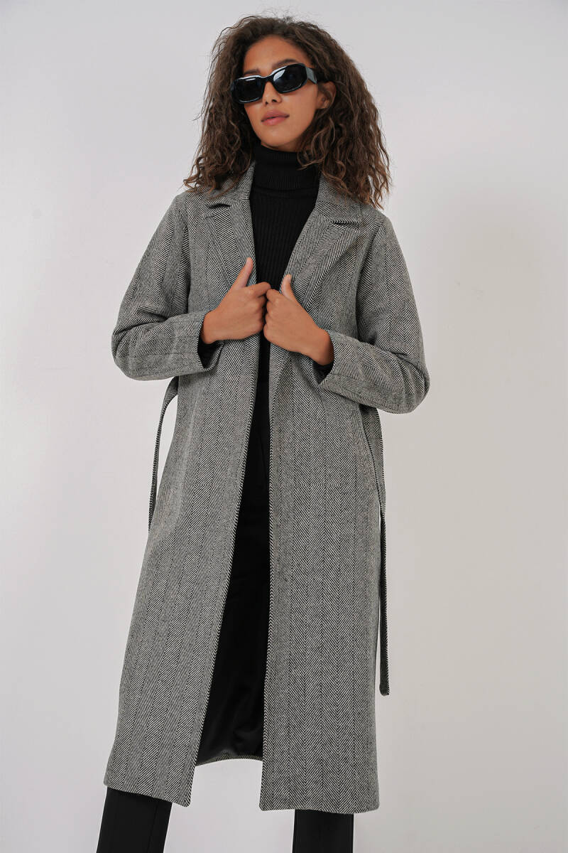 9118 Kruvaze Yaka Kaşe Kaban - D. Siyah - BİGDART