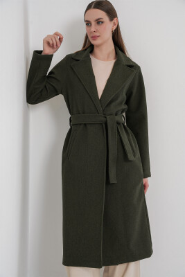 9118 Kruvaze Yaka Kaşe Kaban - Haki - BİGDART