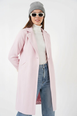 9145 Kadın Kolları Tüylü Balık Sırtı Kaşe Kaban - Pudra 