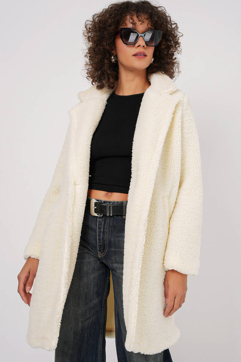9148 Oversize Peluş Kaban - Ekru - BİGDART