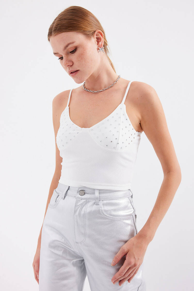 918 İp Askılı Crop Top - Beyaz - BİGDART