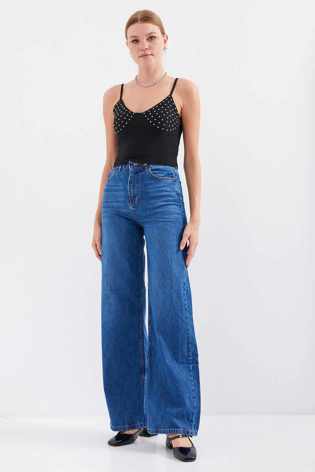 918 İp Askılı Crop Top - Siyah - 2