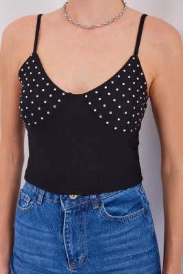 918 İp Askılı Crop Top - Siyah - 4