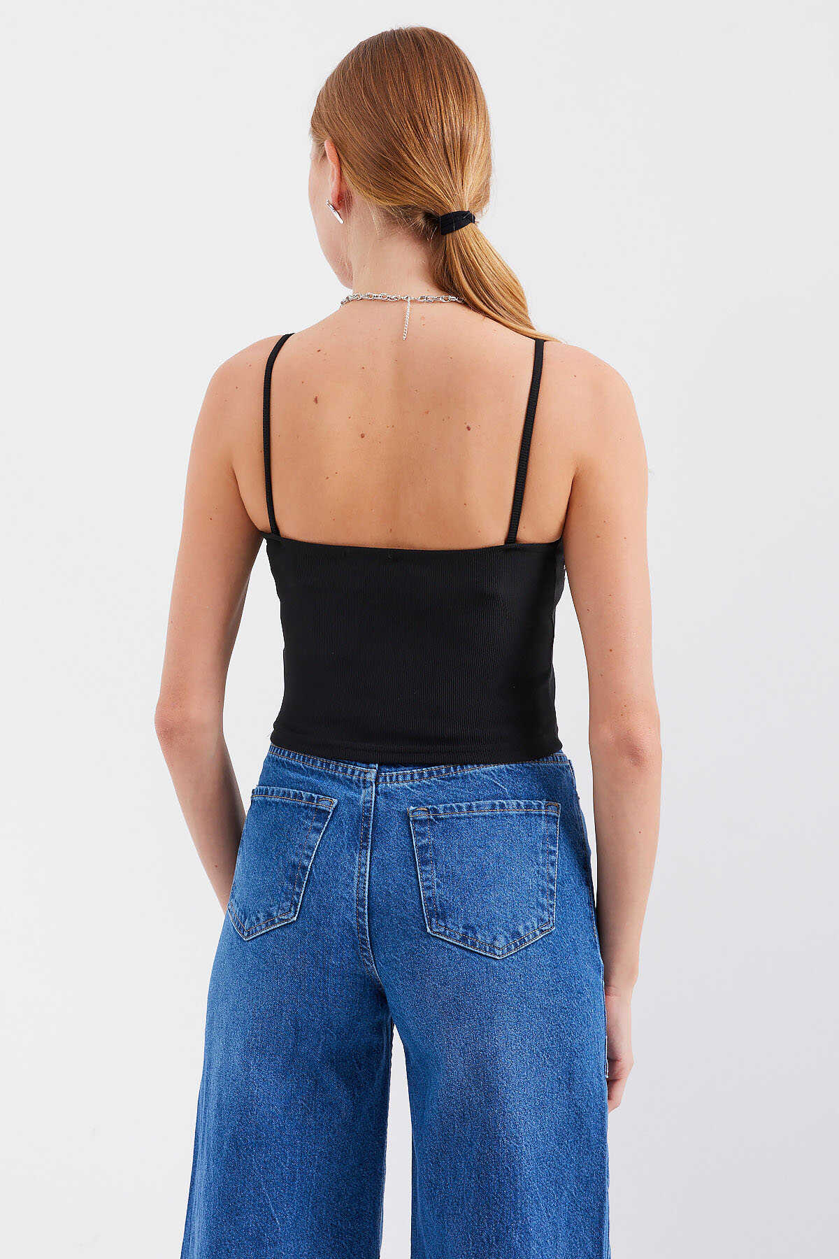 918 İp Askılı Crop Top - Siyah - 5