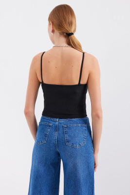 918 İp Askılı Crop Top - Siyah - 5