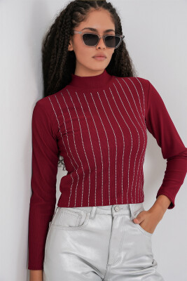 922 Taşlı Body - Bordo - 1