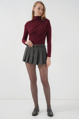 925 Büzgü Detaylı Sandy Bluz - Bordo - 2