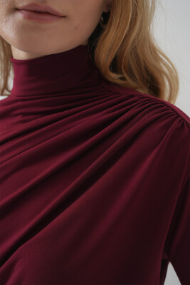925 Büzgü Detaylı Sandy Bluz - Bordo - 5