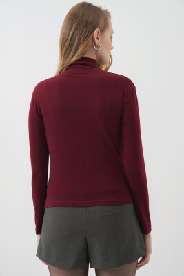 925 Büzgü Detaylı Sandy Bluz - Bordo - 6