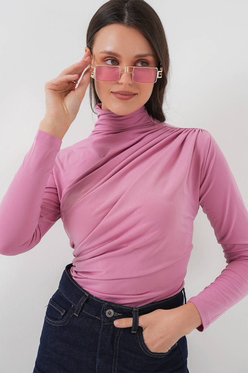 925 Büzgü Detaylı Sandy Bluz - Gül Kurusu - BİGDART