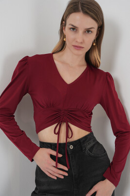 936 Sandy Crop Bluz - Bordo 