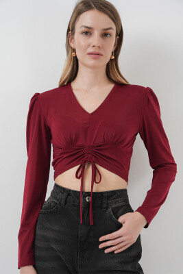 936 Sandy Crop Bluz - Bordo - 5