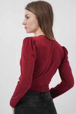 936 Sandy Crop Bluz - Bordo - 7