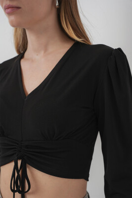 936 Sandy Crop Bluz - Siyah - 5