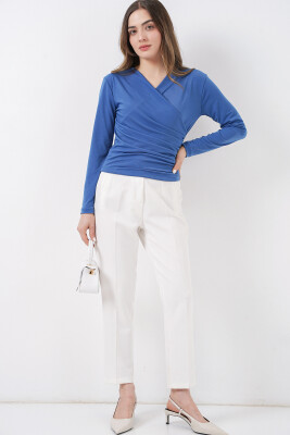 939 Anvelop Yaka Sandy Bluz - İndigo - 2