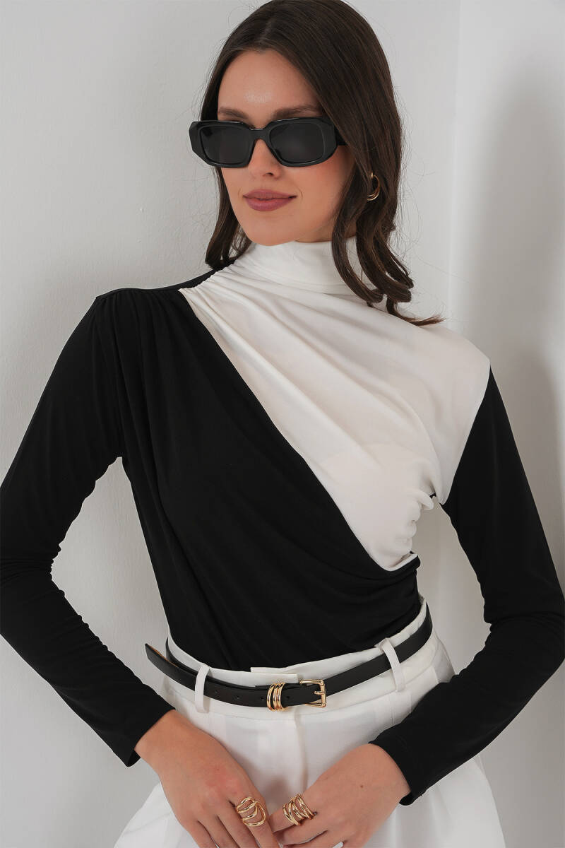 940 Büzgü Detaylı Sandy Bluz - Siyah - BİGDART