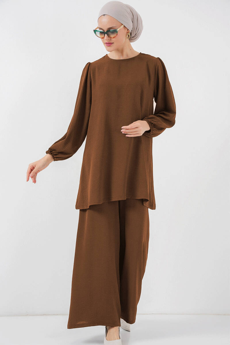 Ayrobin Tunik Pantolon Alt Üst Takım 6712 - Kahverengi - BİGDART