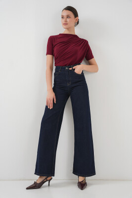 Büzgü Detaylı Kısa Kol Sandy Bluz 945 - Bordo - 2