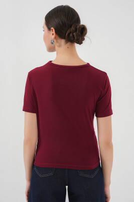 Büzgü Detaylı Kısa Kol Sandy Bluz 945 - Bordo - 6
