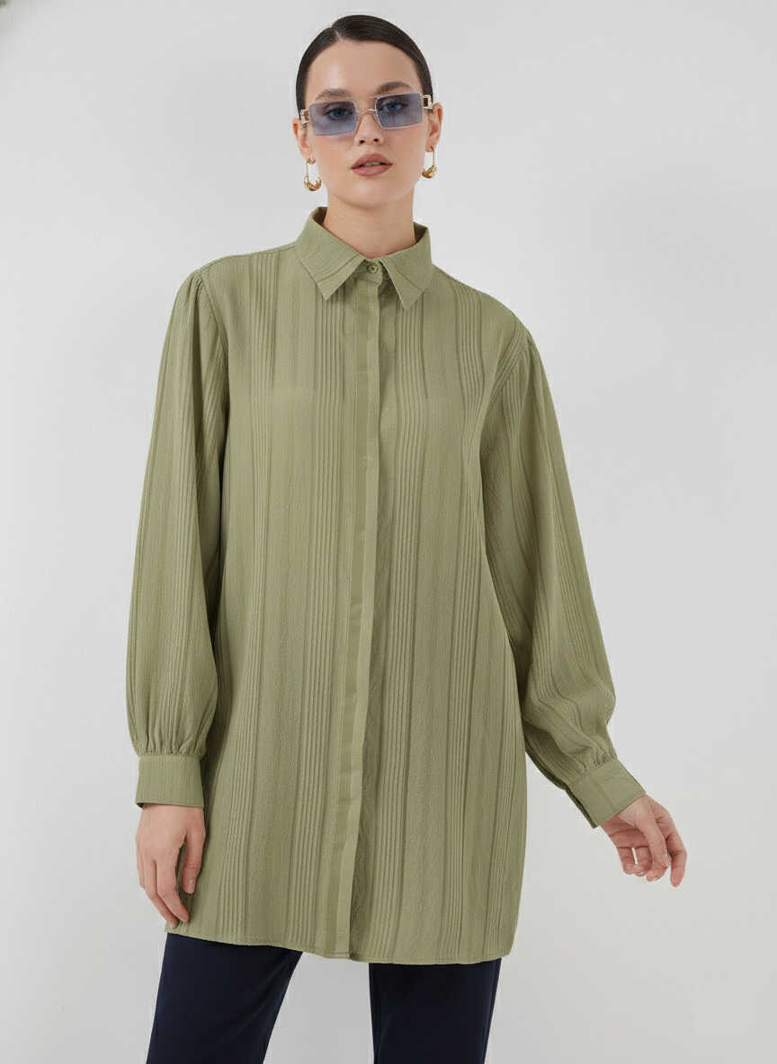 Çizgili Uzun Gömlek Tunik 5947 - Çağla - BİGDART