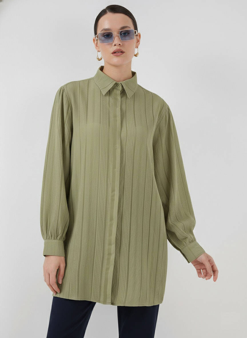 Çizgili Uzun Gömlek Tunik 5947 - Çağla - BİGDART