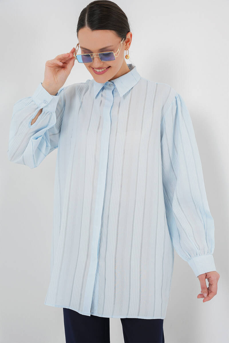 Çizgili Uzun Gömlek Tunik 5947 - Mavi - BİGDART