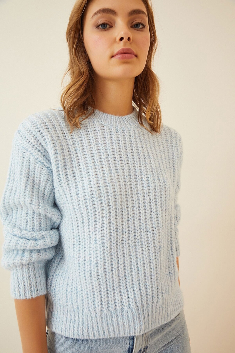 15781 Çok Renkli Örme Kazak - Mavi - BİGDART