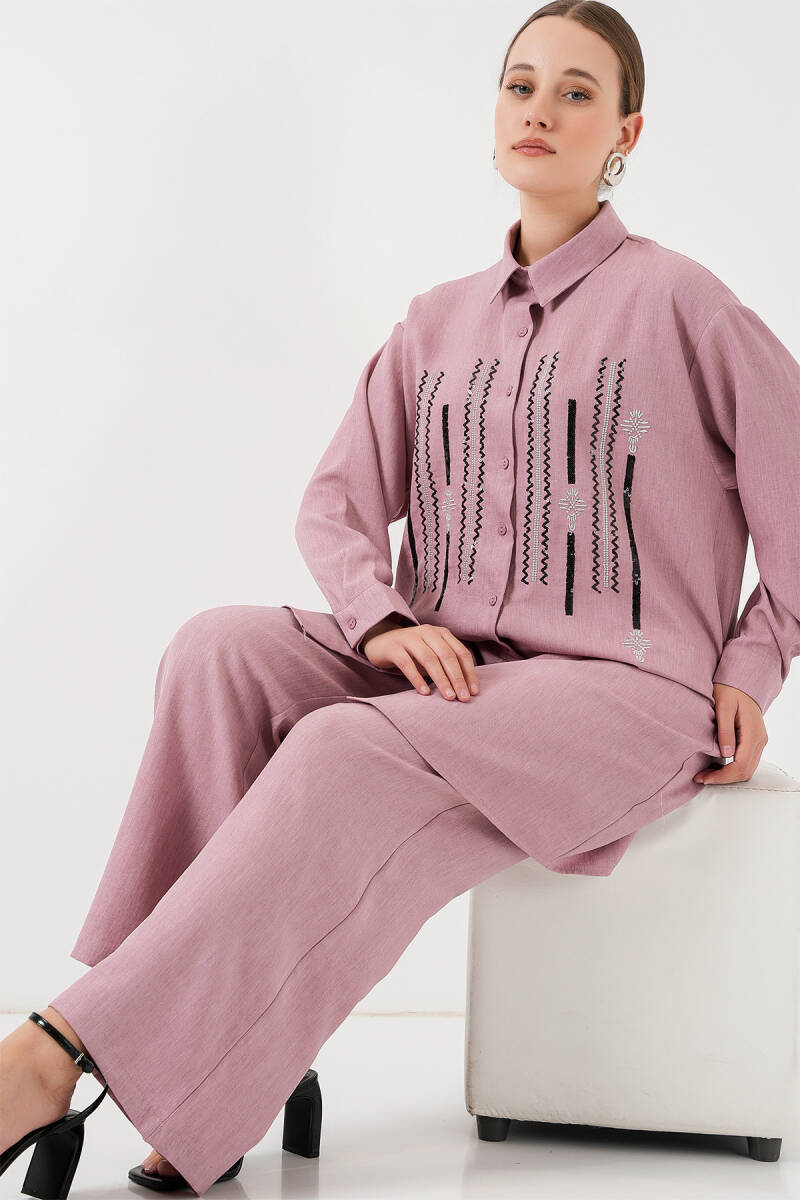 Desenli Tunik Pantolon İkili Takım 6720 - Gül Kurusu - BİGDART