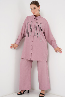 Desenli Tunik Pantolon İkili Takım 6720 - Gül Kurusu - 3