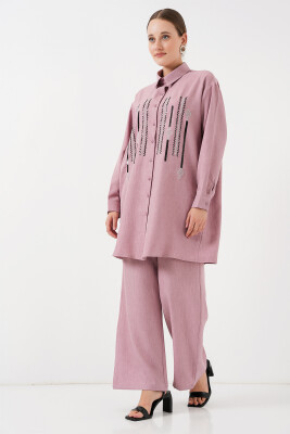 Desenli Tunik Pantolon İkili Takım 6720 - Gül Kurusu - 4