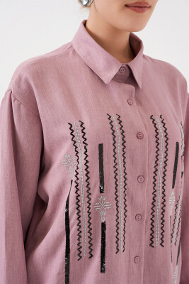Desenli Tunik Pantolon İkili Takım 6720 - Gül Kurusu - 5