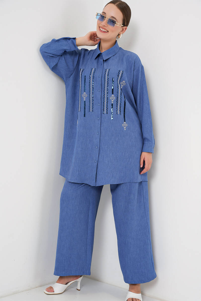 Desenli Tunik Pantolon İkili Takım 6720 - İndigo - BİGDART