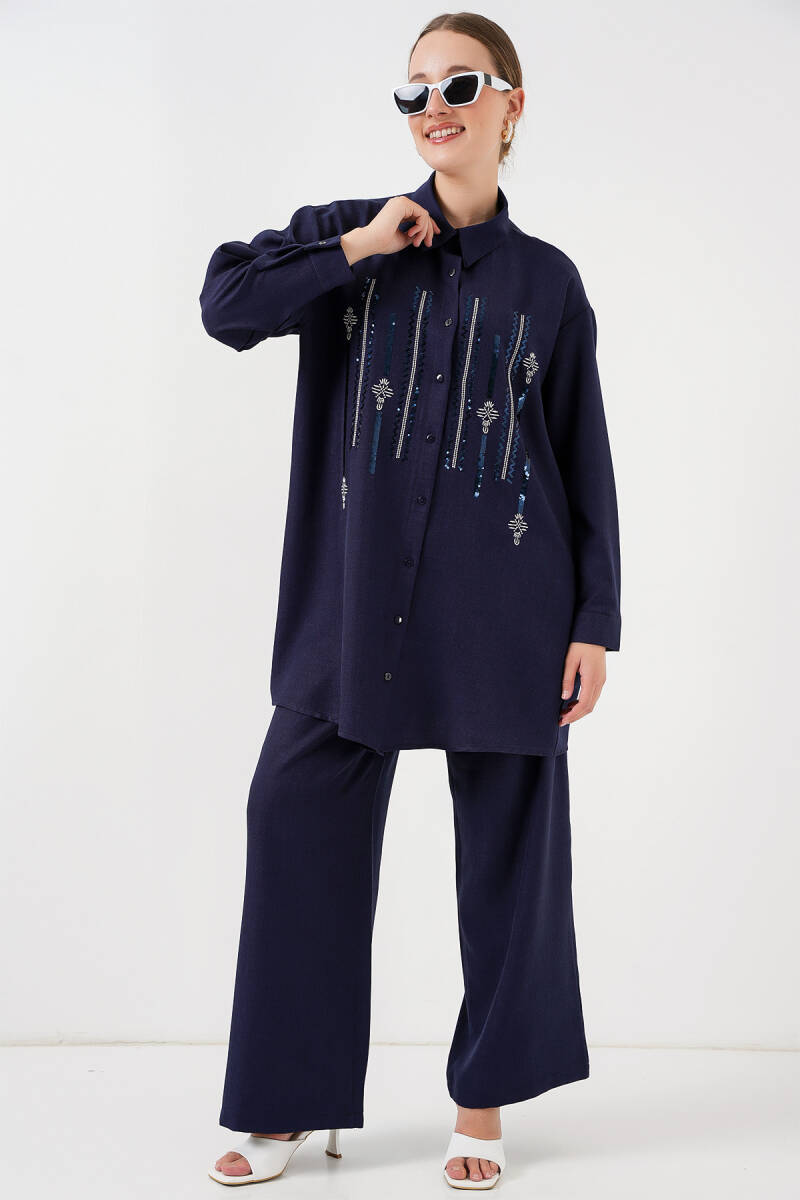 Desenli Tunik Pantolon İkili Takım 6720 - Lacivert - BİGDART