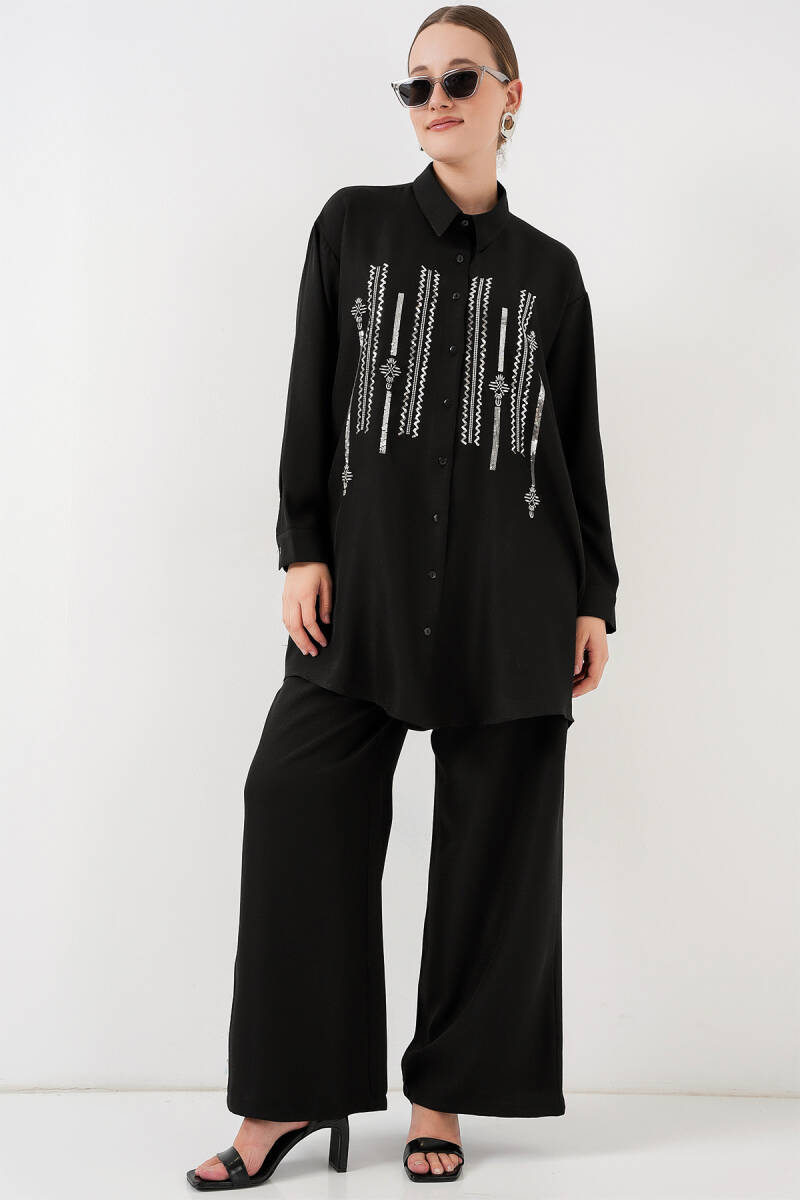 Desenli Tunik Pantolon İkili Takım 6720 - Siyah - BİGDART