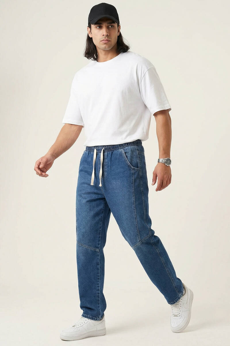 Erkek Rahat Kesim Baggy Jean Pantolon 30074 - Lacivert - BİGDART