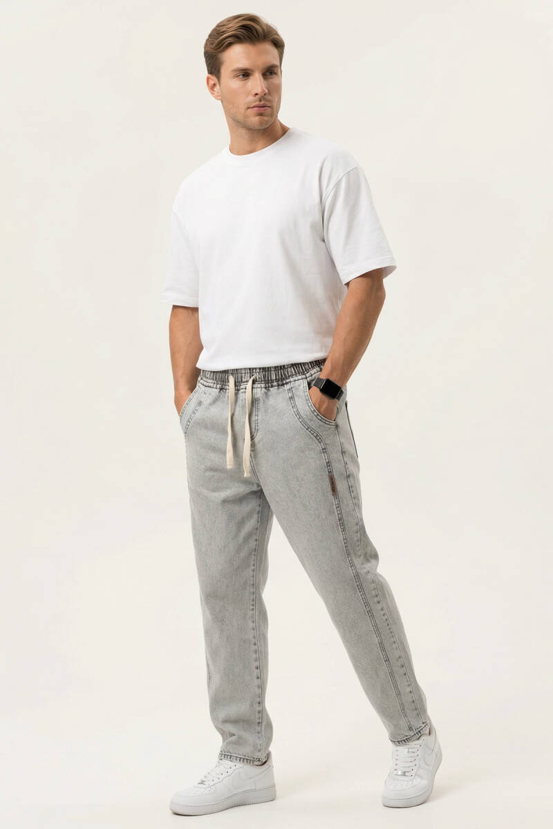 Erkek Rahat Kesim Baggy Jean Pantolon 30076 - Taş - BİGDART