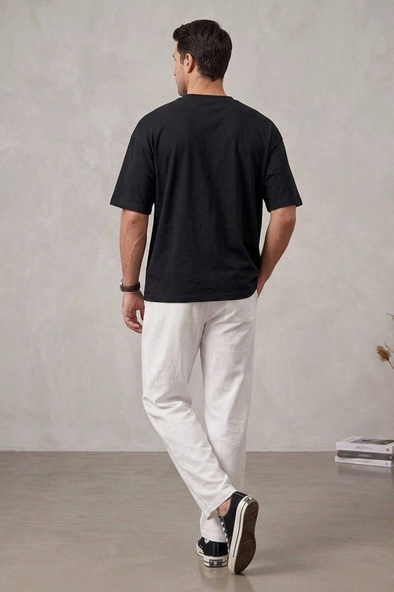 Erkek Rahat Keten Pantolon 30118 - Beyaz (1)