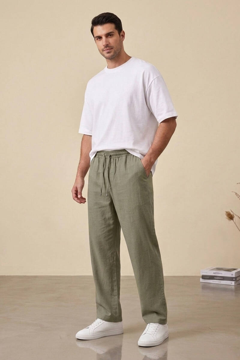 Erkek Rahat Keten Pantolon 30118 - Haki - BİGDART